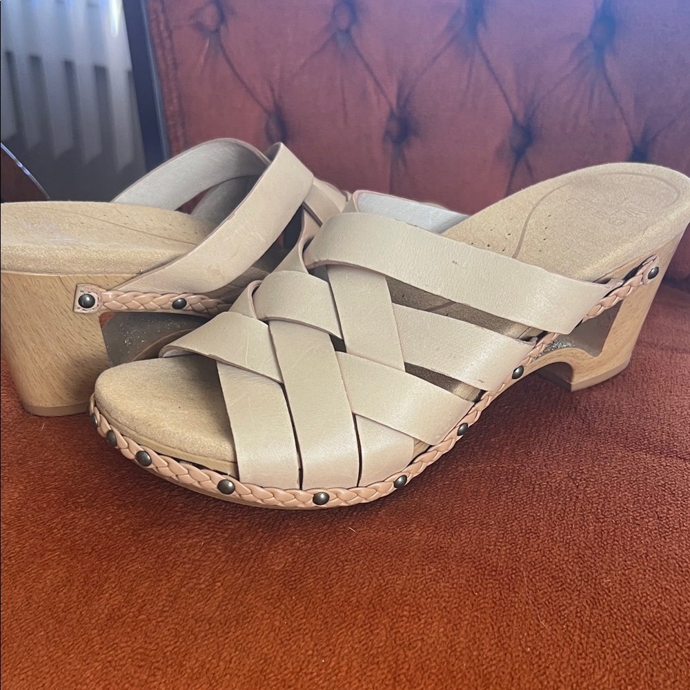 Dansko Beige Woven Leather Mules